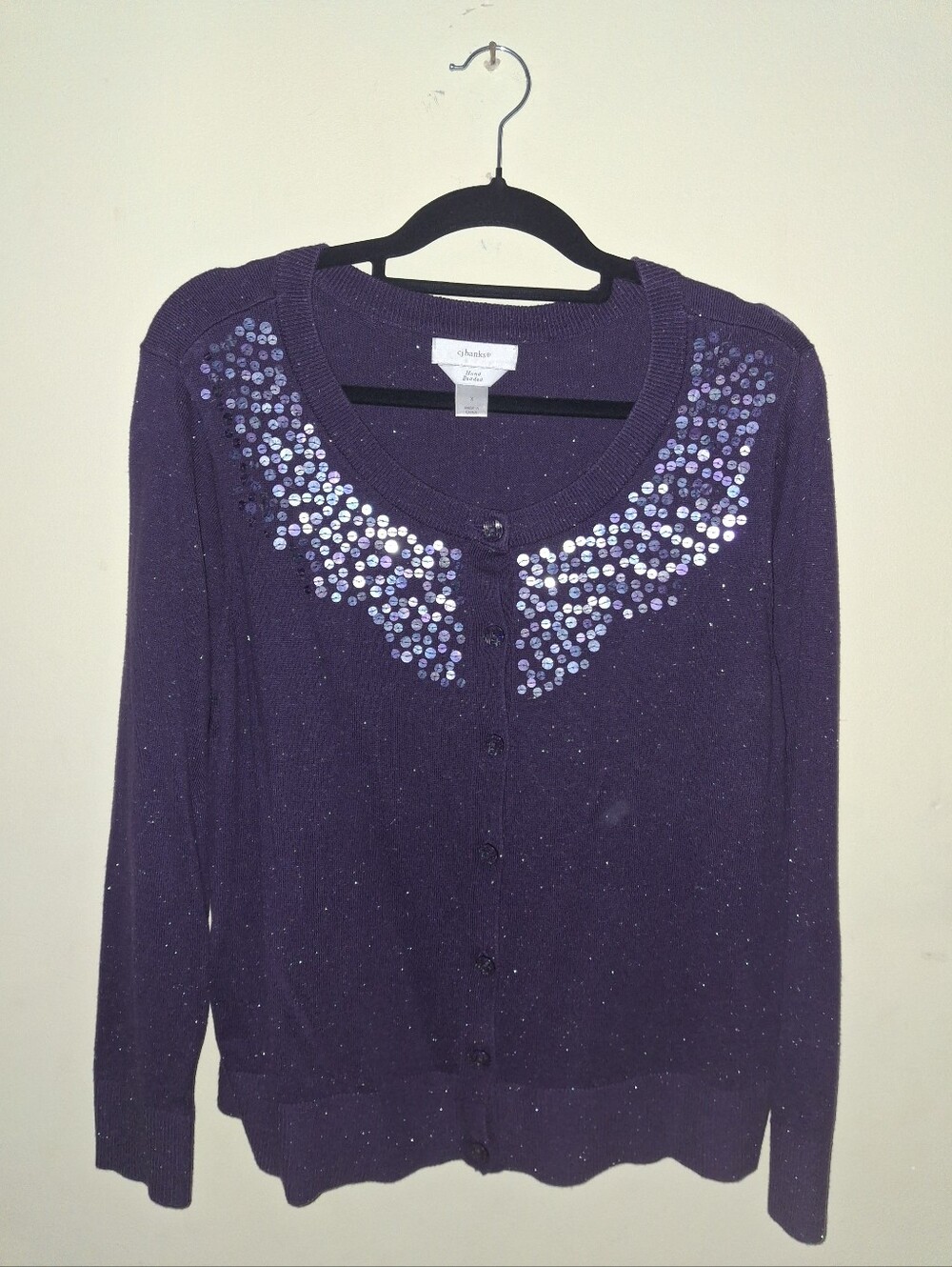 Cj Banks Hand Beaded Sequin Sparkly Purple Button Cardigan Sweater